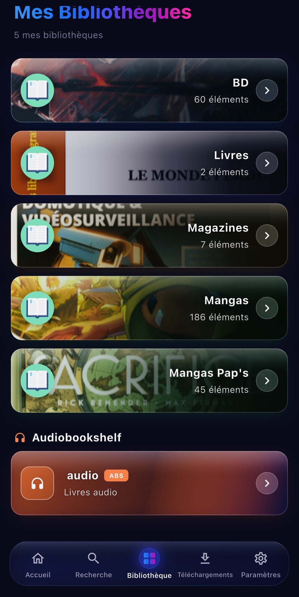 Bibliothèques Kavita et Audiobookshelf dans Inkavi